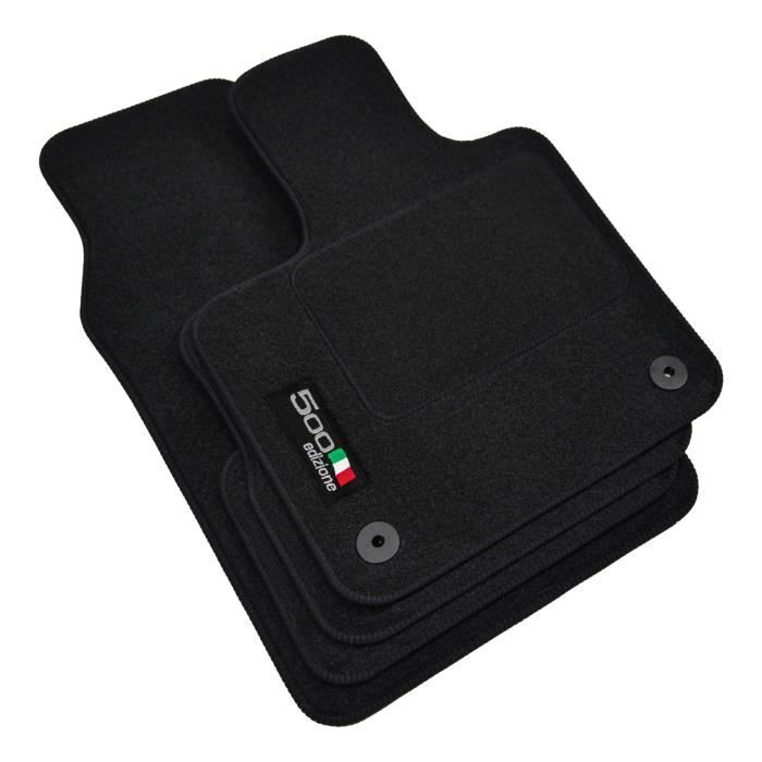 Tapis De Sol - Logo - Fiat 500e - Velours Noir - 4 Pièces - Antidérapant Et Imperméable