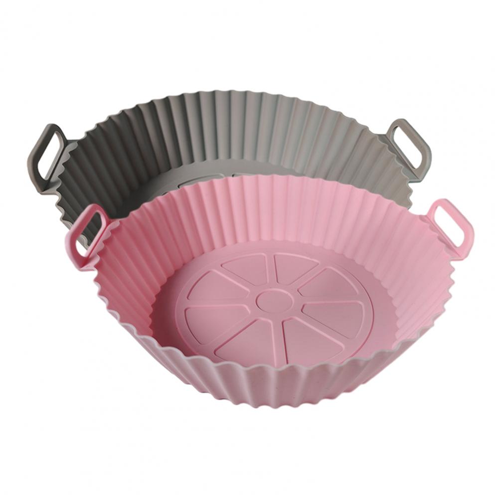 Reusable Fryer Basket 8-inch Round Silicone Fryer Liner with Dual Handles Non-stick Heat Resistant Baking Tray Reusable
