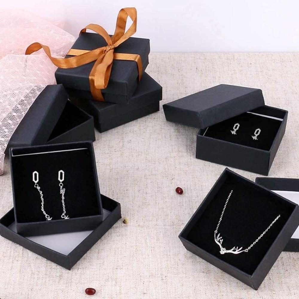 8pcs Black Jewelry Drawer Boxes Paper Gift Box with Foam Insert Display Box Party Favor Box Square Treat Boxes Gift Packaging Box Gift Wrap Box