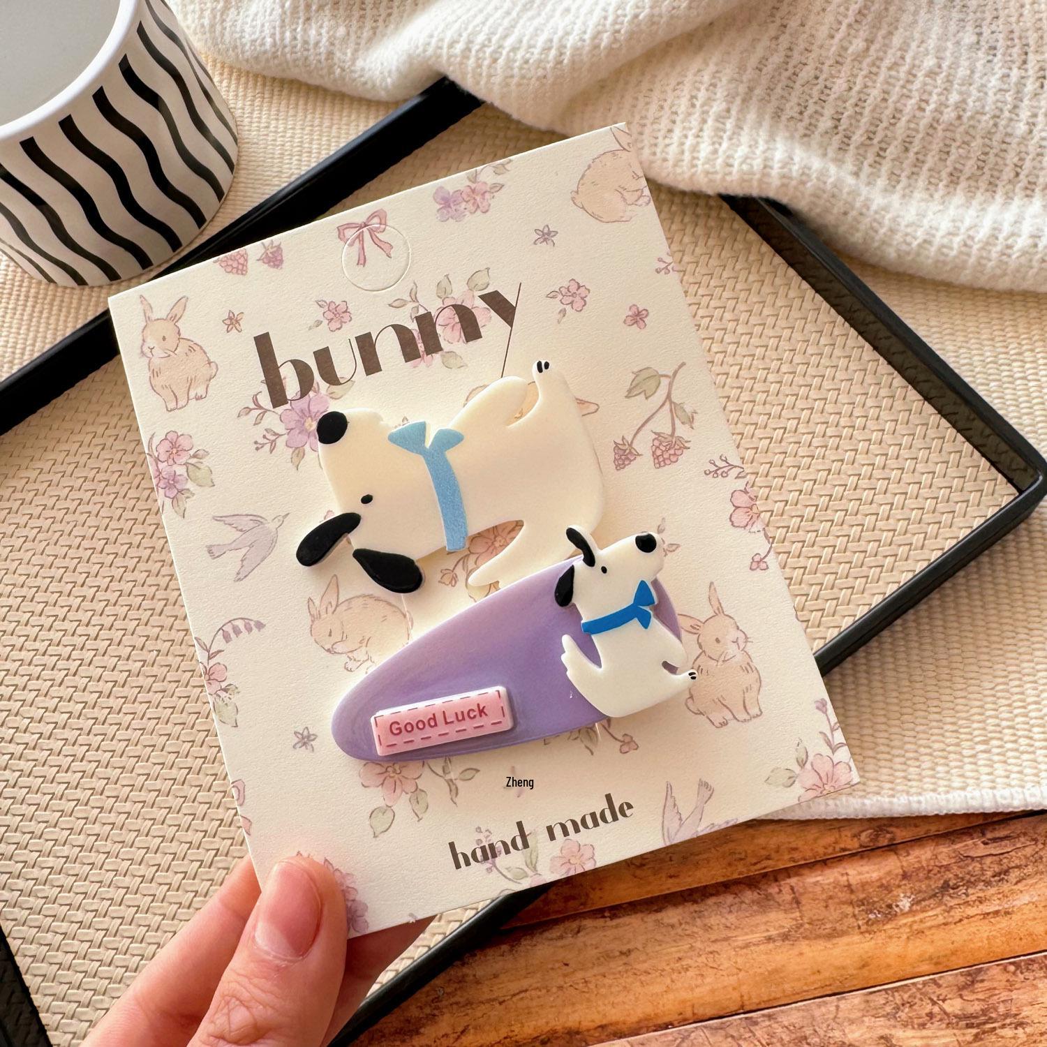 

Милая мультяшная заколка для волос с кроликом для девочек - Акриловая боковая заколка-бант