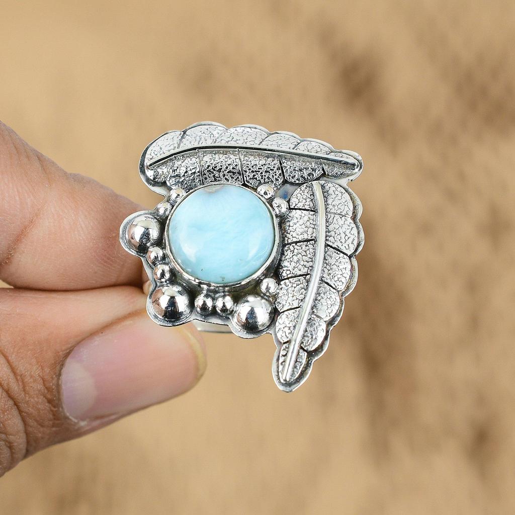 Natural Larimar Gemstone Multi Stone Adjustable Ring 925 Silver For Girls