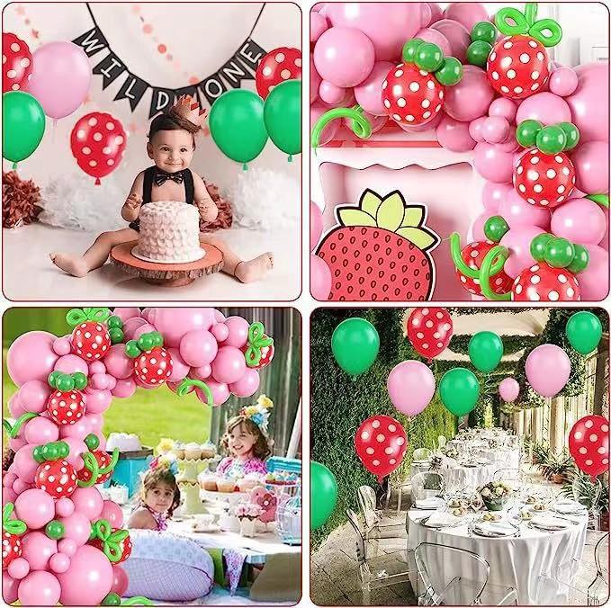 Strawberry Arch Balloon Party Decoration Pink Green Balloon Strawberry 1St Birthday Theme Party Girl Baby