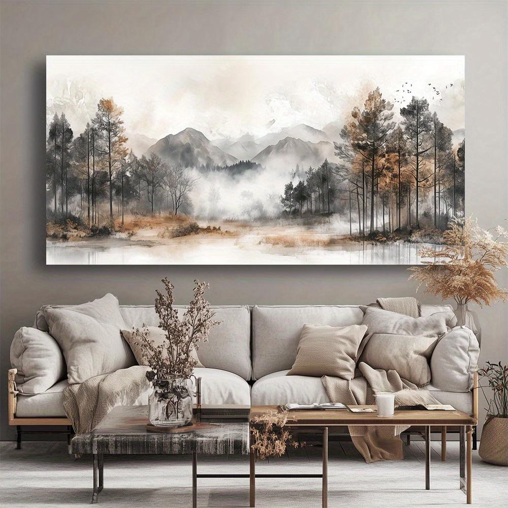Wall Art Misty Forest Mountain View Abstract Painting Frameless Picture for Living Room Bedroom Office High Quality Print Canvas