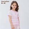PawinPaw 2025 Summer Girls' Striped Bear Print T-Shirt