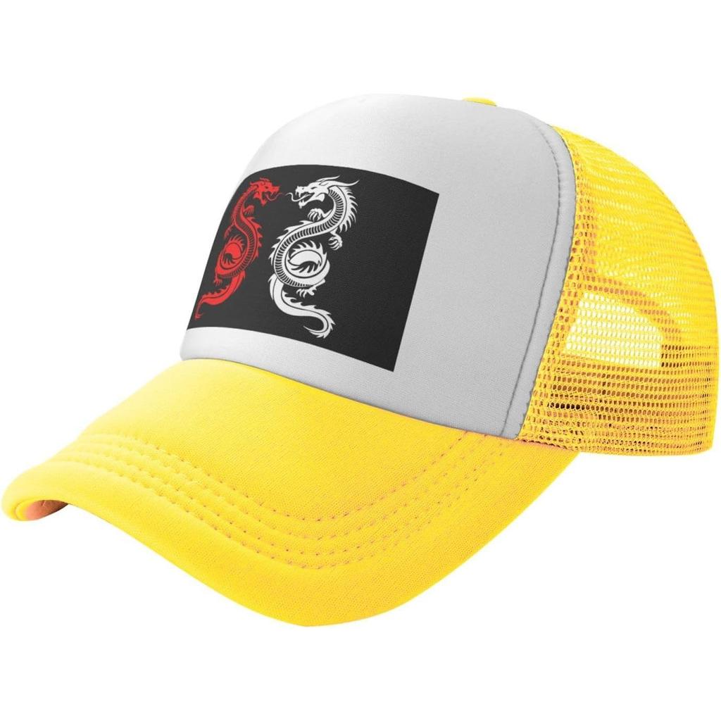 Yin Yang Dragon Trucker Hat Breathable Mesh Baseball Snapback Cap for Unisex Outdoors