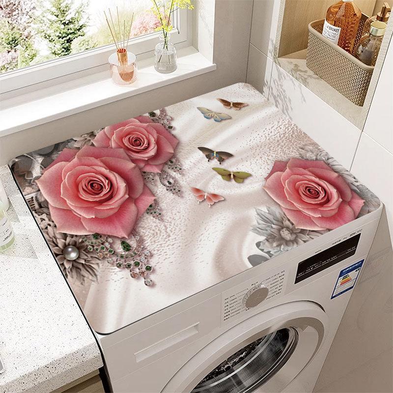 Staubdichte und schnelltrocknende Kühlschrank- und Waschmaschinen-Abdeckmatte mit elegantem Blumenmuster