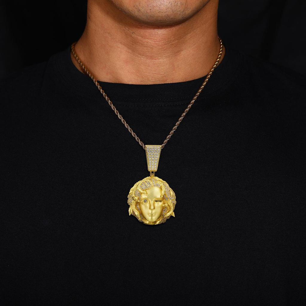 Trendy Hip Hop Medusa Zircon Pendant Necklace for Men
