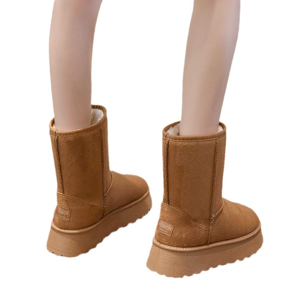 Thick-soled snow boots women's winter 2025 new fur integrated medium boots piled and thickened warm snow cotton shoes