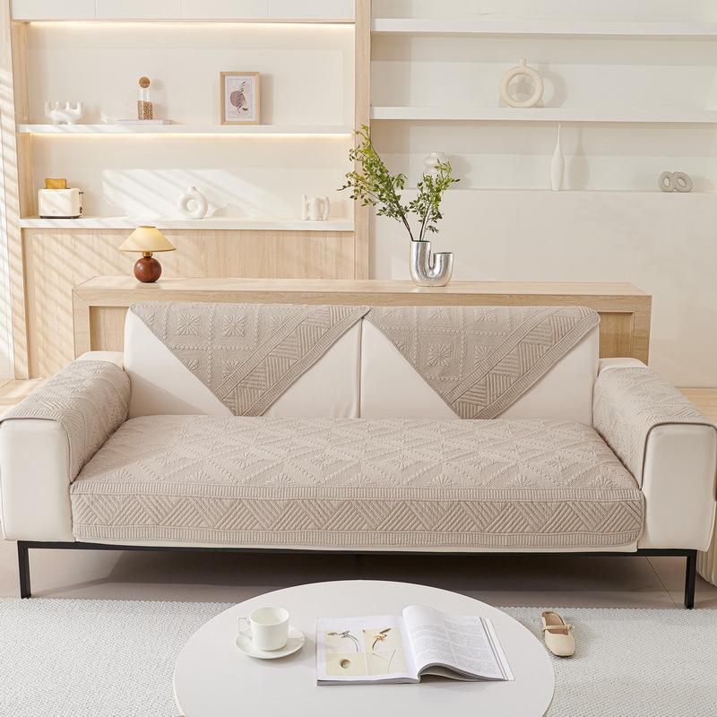 Modern Simple Pure Cotton Sofa Cushion, Universal Fabric For All Seasons, Non-Slip Full Cover Sofa Towel, Straight Row Sofa Cover, Summer