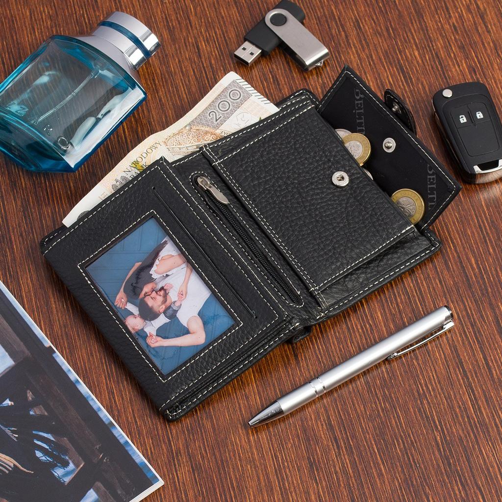 Beltimore Men's Large Vertical Leather Wallet With Clasp, Black, Rfid Premium