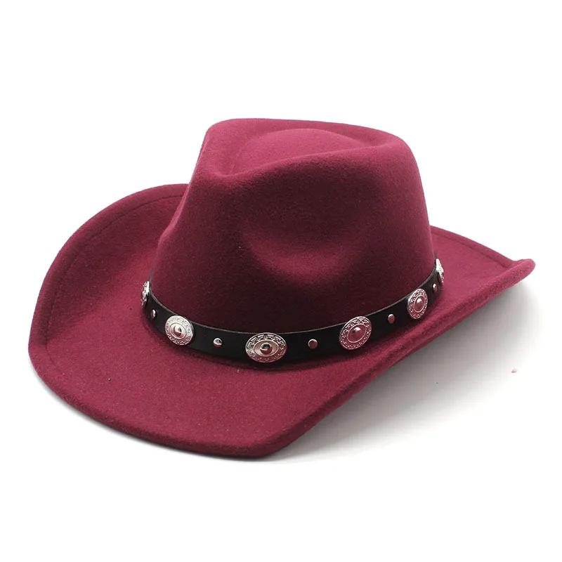 Damen Western Cowboyhüte Nietenbesetzte Eingedrückte Western Cowgirl Hüte Breiter Rand Fedoras Hut mit Gürtelschnalle