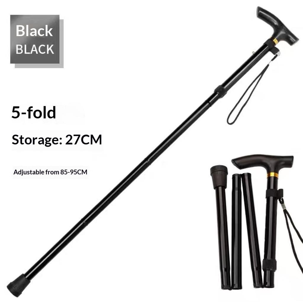Foldable Telescopic Aluminum Alloy Trekking Pole Lightweight Multifunctional Elderly Hiking Walking Stick