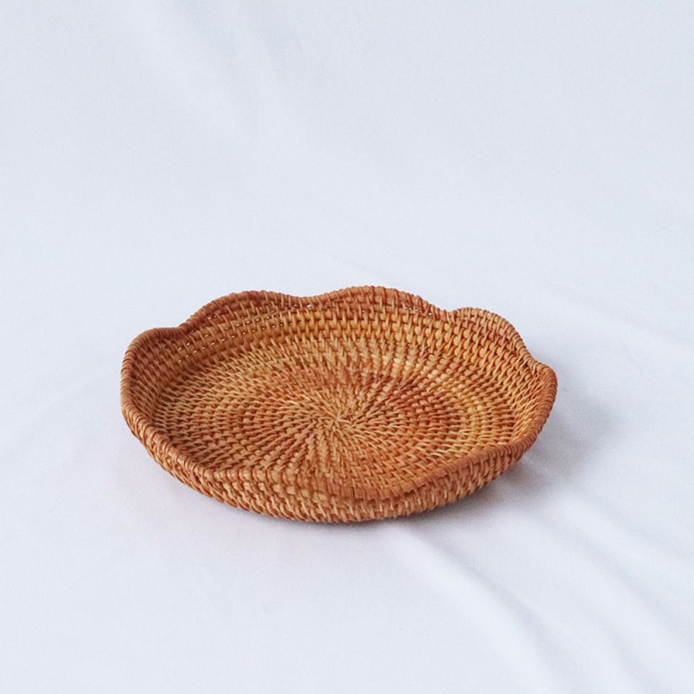Round Fruit  Serving Tray Handmade Weaved Food Bread Plate High-quality Sundries Container  Kitchen