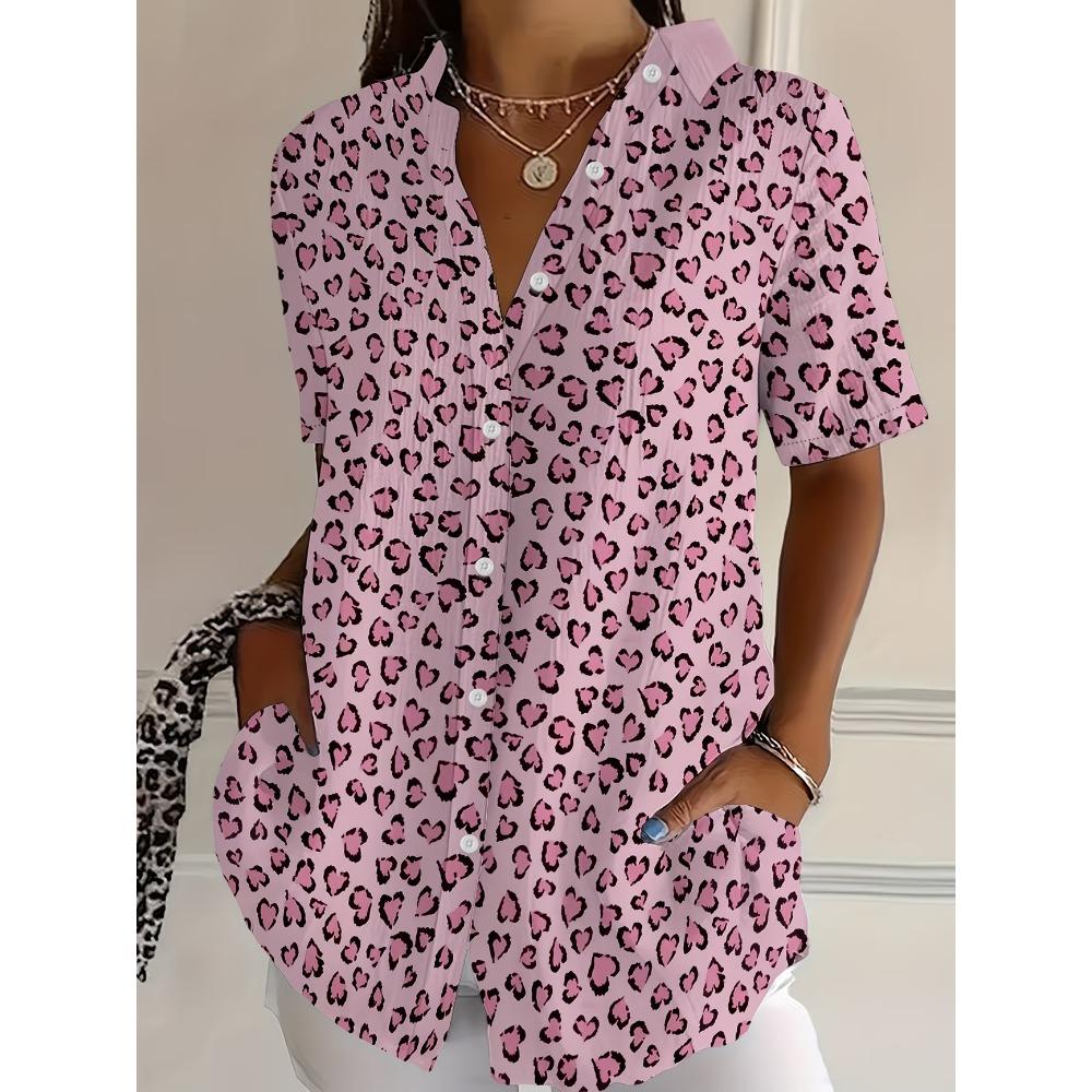 Camisa Minimalista de Verano con Estampado Digital Floral Camisa de Botones Superior para Vacaciones en la Playa Hawaiana Camisa Casual para Mujer