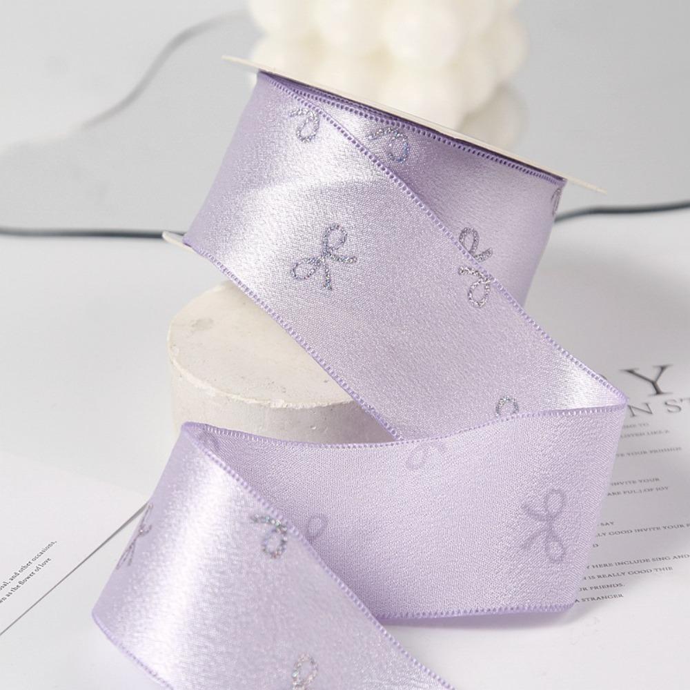Bow Print Gift Wrapping Ribbons 10 yards Silk Ribbon Decoration Silver Foil Bow Ribbons  Gift