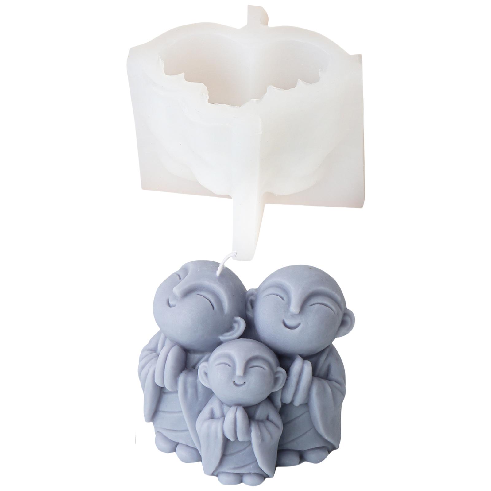 

Милая силиконовая форма для свечей в форме монаха, гибкая силиконовая форма для свечей в виде трех фигурок монахов для изготовления украшений для свечей 2