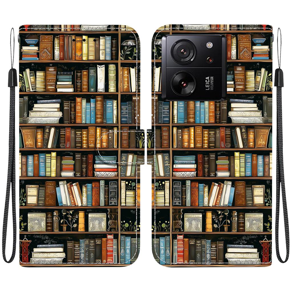 Handgefertigte PU-Leder-Flip-Hülle für Xiaomi 13T / 13T Pro Rutschfeste, stoßfeste Hülle mit Handschlaufe und Herz-/Rosen-/Katzen-Designs