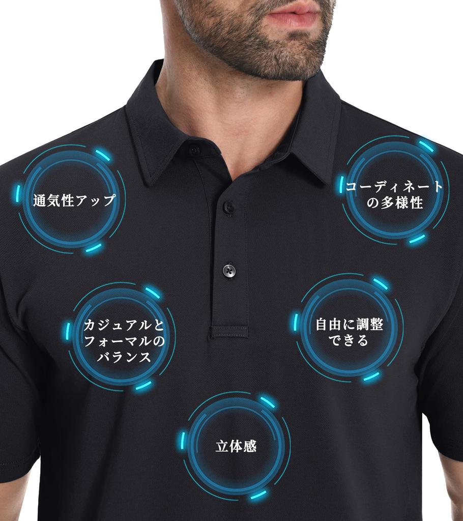 KEFITEVD Short Sleeve Polo Plus XL Men's Shirt, Size, Cooling, Collared, Quick-Drying, Stretch, Golf, Sports, Military, Hiking, Training, Black,