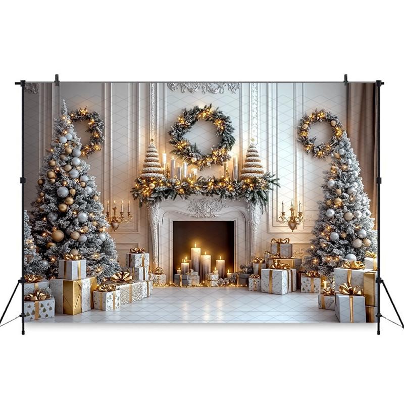 Mocsicka Christmas Background Happy New Year Party Xmas Tree Palace Fireplace Wall Decor Photo Backdrops Home Living Roo225