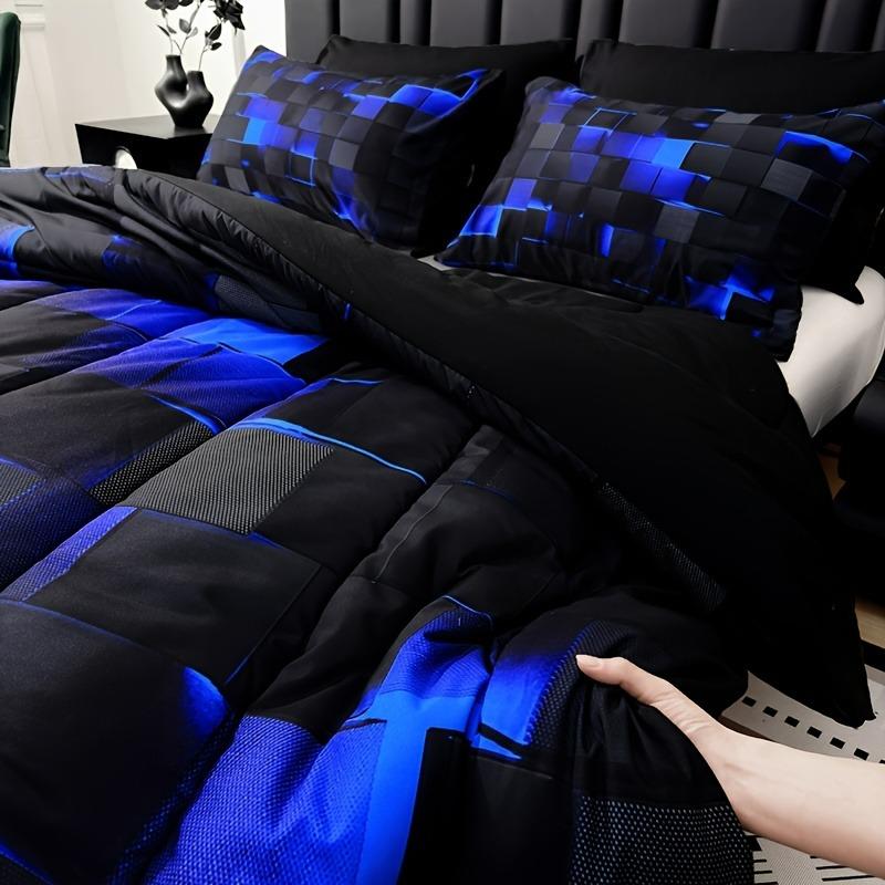 chadly 3pcs Super Soft Fashion Sense Of Technology Grid Thickening Quilt Set (1 Comforter +2 Pillowcases Without Core)