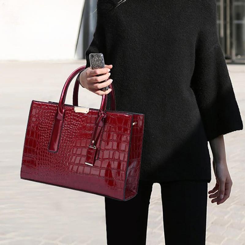 Crocodile Pattern Handle Bag Women PU Leather Handbag Large Capacity Shoulder Bag Brands Crossbody Bag Winter New Purse