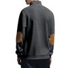 Bluză sport bărbătească cu fermoar scurt, guler de culoare contrastantă, patch-uri la coate, pulover, casual, largă, ușoară, din fleece, pentru purtare zilnică