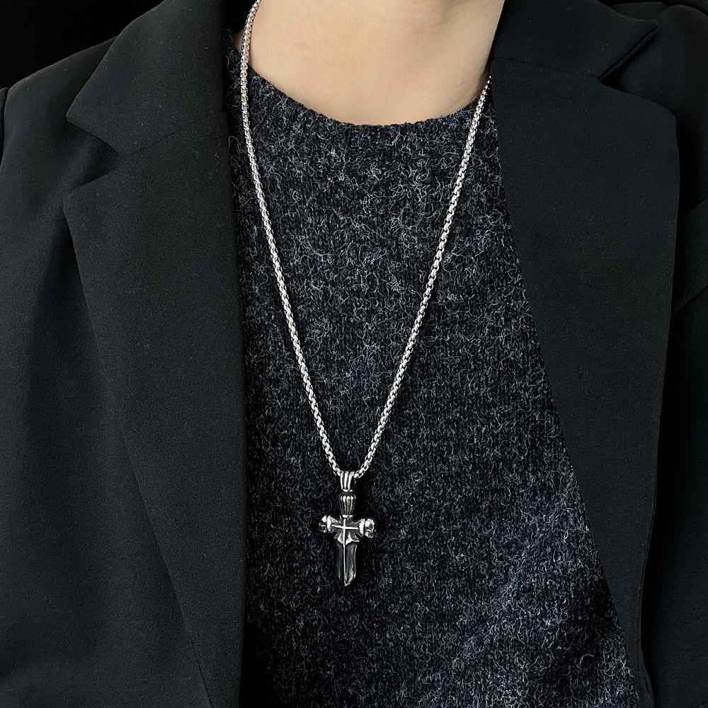 Hip Hop Vintage Titanium Steel Necklace, Necklace, Cross Skull Pendant Men