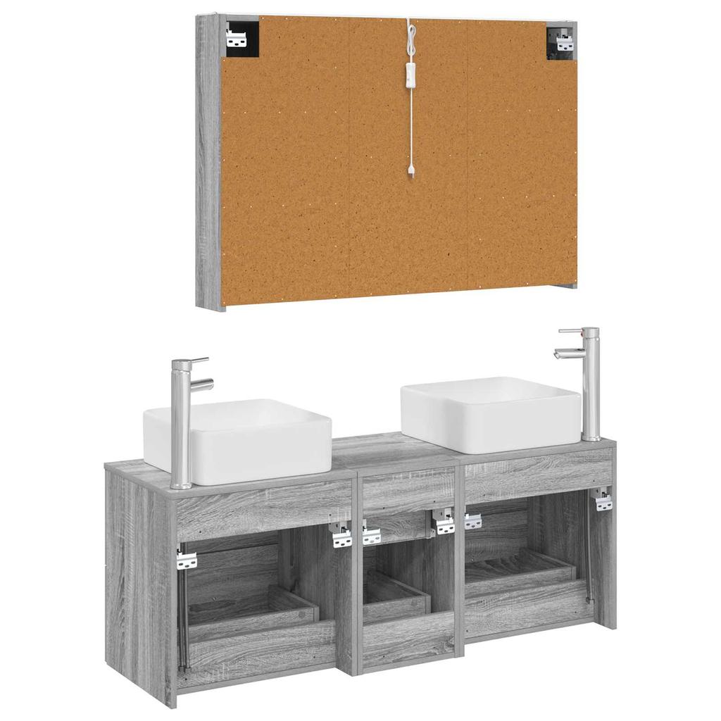 Bathroom Furniture Set 4 pcs Grey Sonoma Engineered Wood and Glass
