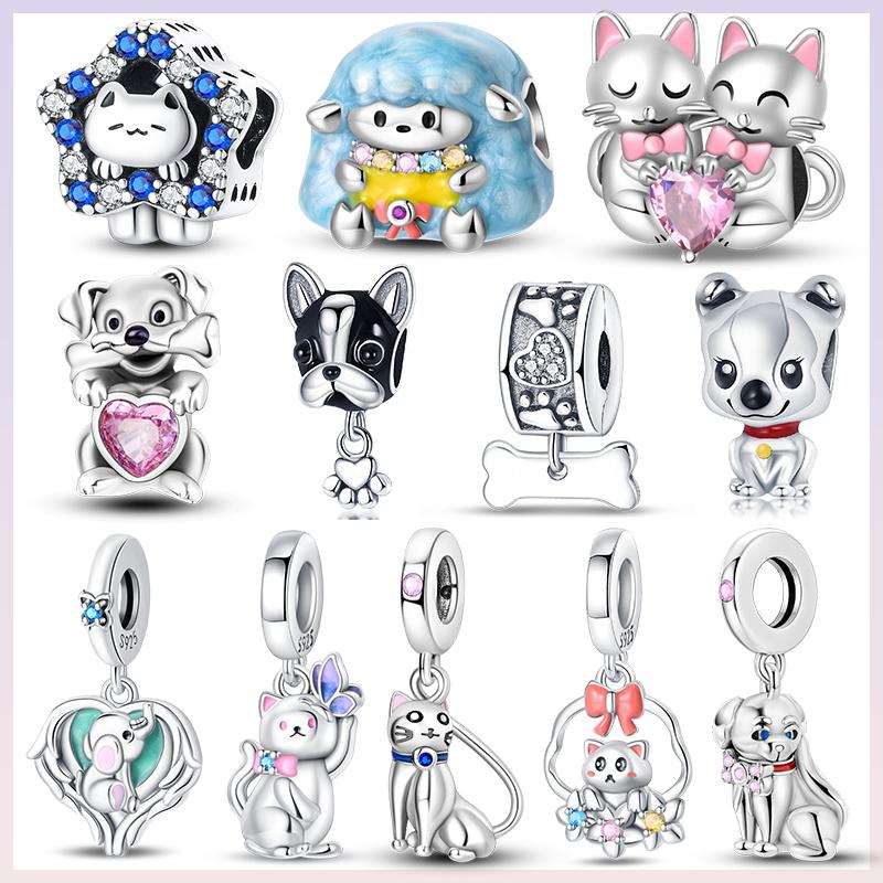 Compatible With Pan Authentic Original Bracelets Cute Pet Kitten Puppy Sheep Cute Colored Zircon Bead Components Do It Yourself High Quality Fine