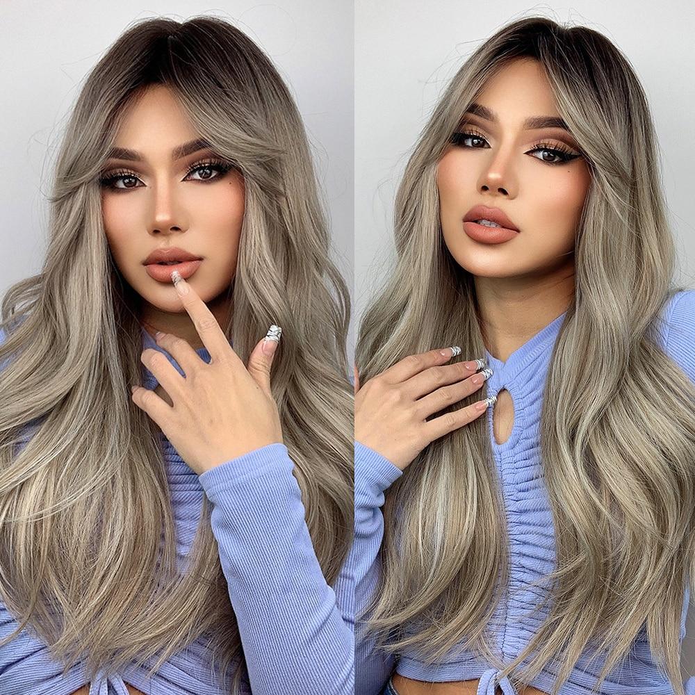 ALAN EATON Long Wavy Synthetic Hair Wigs Cosplay Party Daily Heat Resistant Wigs for Women