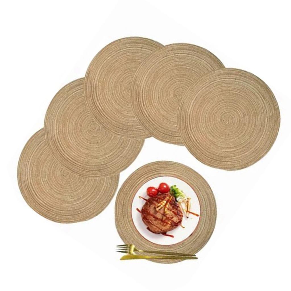 6pcs Round Placemats Slip Proof Prevent Scalding Insulation Decorative Woven Table Mats for Home