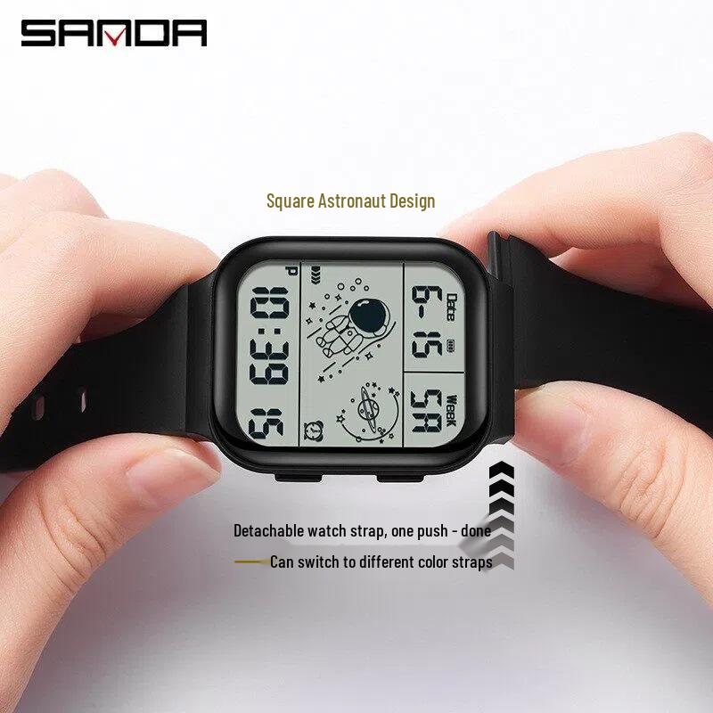 Sanda Astronaut Square Large Screen Unisex Multifunctional Watch with Detachable Strap