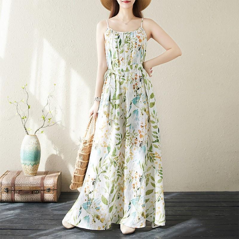 Rochie Lungă Florală Halter De Vară Boemă Vacanță La Mare Călătorie Rochie De Plajă Bumbac In Fustă Lungă Dimensiuni Mari