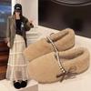 Pearl Velvet Flat-bottomed Beanie Shoes Women's Winter Warm Lazy Bow Fluffy Shoes Women