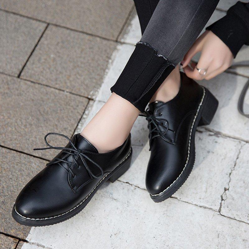 Maogu Oxford Shoes Woman Casual Lace Up Flats Female Creepers Ladies Leather Shoe Black Low Heel Women Flats New British Style