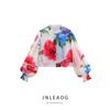 Jnleaog Autumn New Women's Clothing European, American and French Style Fashionable Stringy Selvedge Decorative Long Sleeves Chiffon Print Shirt