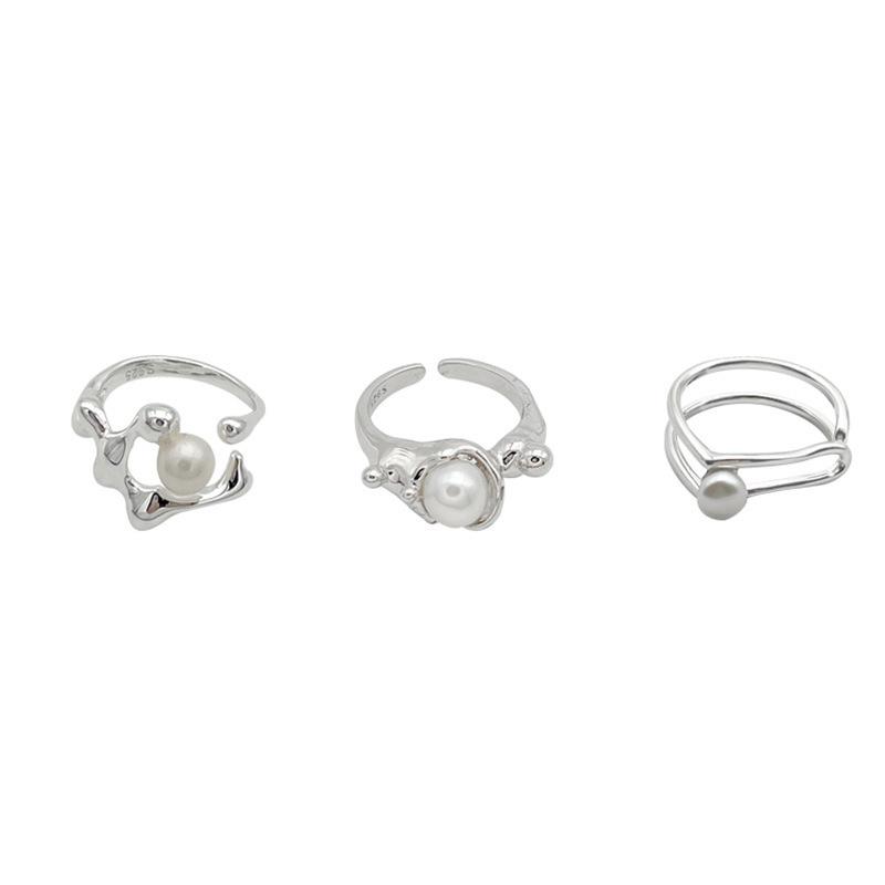 Trendy Geometric Pearl Ring In Elegant Vintage Style For Women Adjustable Jewelry Fashion