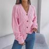 2025 Autumn/Winter V-neck Lantern Sleeve Cable Knit Button Cardigan Sweater for Women