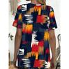 Women's Vintage Color Block T-Shirt  Short Sleeve Crew Neck Blouse  Brushstroke Plaid Print Top with Pockets