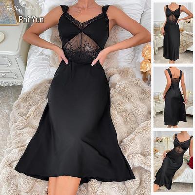 Luxuriöses Nachthemd aus Spitze und Satin mit Spaghettiträgern für Damen