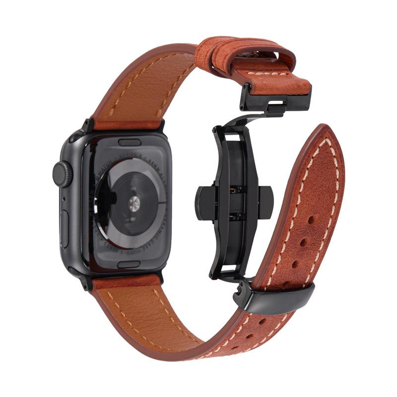 Luxury Genuine Leather Butterfly Buckle Strap for IWatch Serie 3 4 5 6 Se 7 BandFor Apple Watch 38MM 40MM 42MM 44MM
