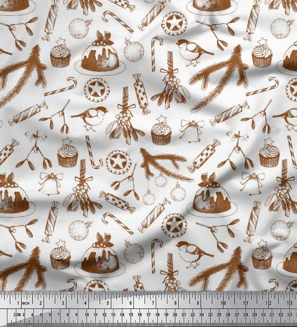 

Soimoi Blue Cotton Cambric Fabric Candies|Bell & Baubles Christmas Print Тканина на метр 42 дюйма 42 Inch Wide - Viscose Chiffon коричневий