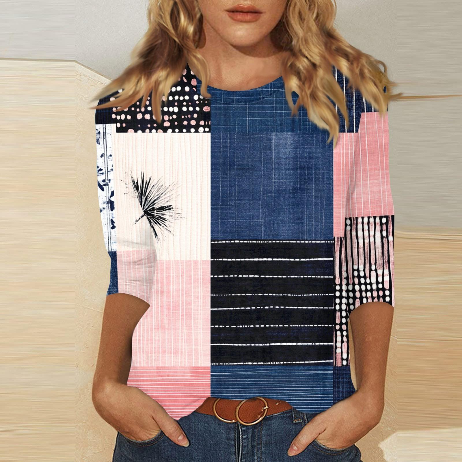 

Женский топ с круглым вырезом, рукавом 3/4 и принтом Эд XXXL циан