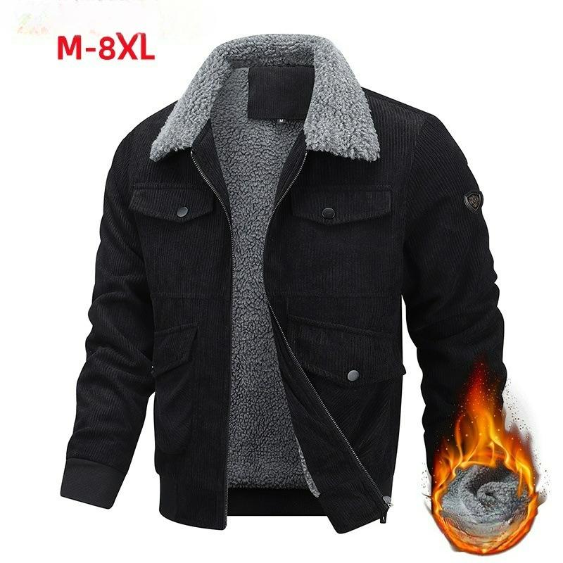 Jacket Men's Winter Style Men's Lapel Jacket Plus Velvet Thickened Casual Plus Size Warm Tooling Top