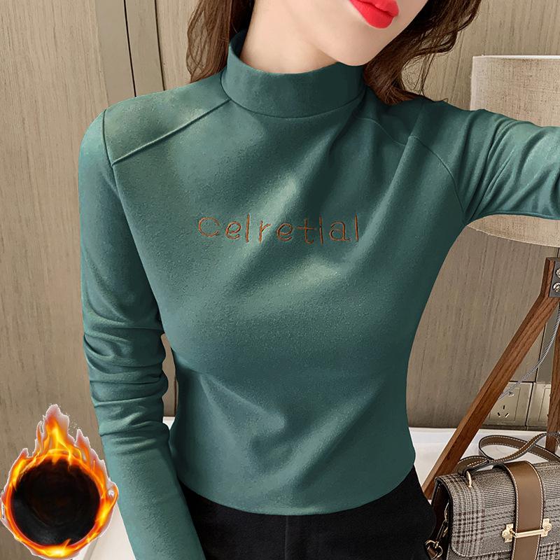 Fleece Warm Semi-turtleneck Bottoming Shirt Women's Autumn and Winter Matching New Long-sleeved T-shirt Women's Top Foreign Style