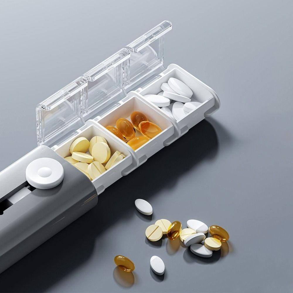 Portable Plastic Divided Pill Box 3 Grids Push Pull Style Pill Storage Box with Lid Pill Dispenser for Home