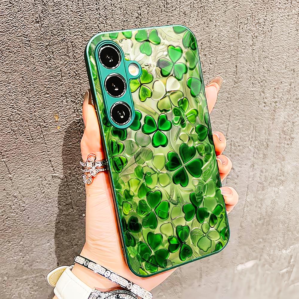 Crystal-like quality Four Leaf Clover PhoneCase Glass PhoneCase for Samsung Galaxy S26 S25 S24 S23 S22 FE Ultra Plus Exquisite