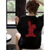 European sizes Red Rabbit Print Round Neck T-Shirt, Casual Short Sleeve Top for Spring And Summer, Women'S Clothing