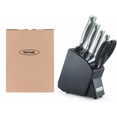 McCook 6-Piece Knife Set - Multifunctional santoku knife, gyuto knife, bread knife, paring knife, kitchen scissors, chef's knife, and vegetable knife