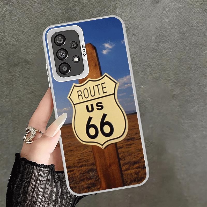 America Route 66 Soft Phone Case for Samsung A17 A16 A15 A14 A13 A57 A56 A55 A54 A53 A37 A36 A35 A34 A33 A26 A25 A24 A23 A52